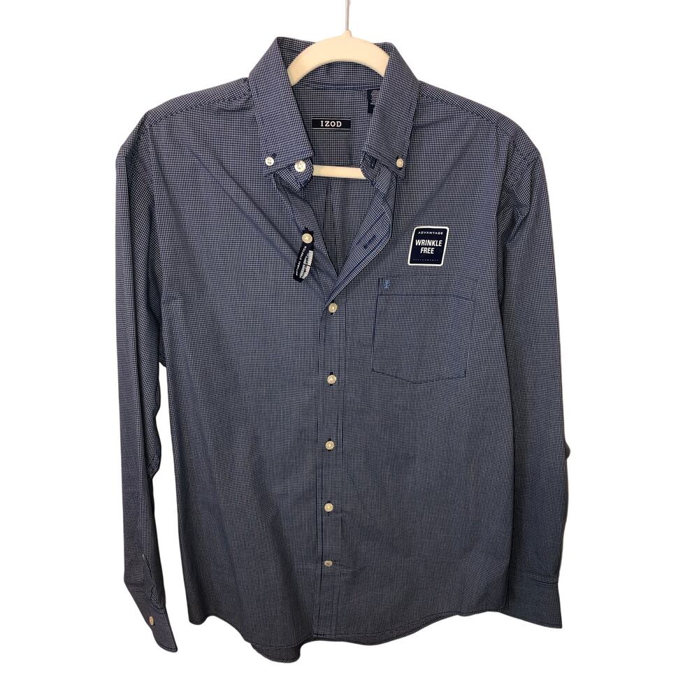 Izod Mens Button Down Shirt Size S Blue White Long Sleeve Stretch Wrinkle Free